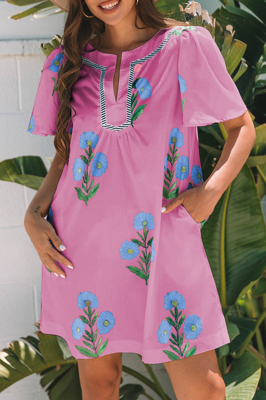 Rose Floral Loose Mini Dress