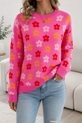 Rose Flower Ribbed Sweater