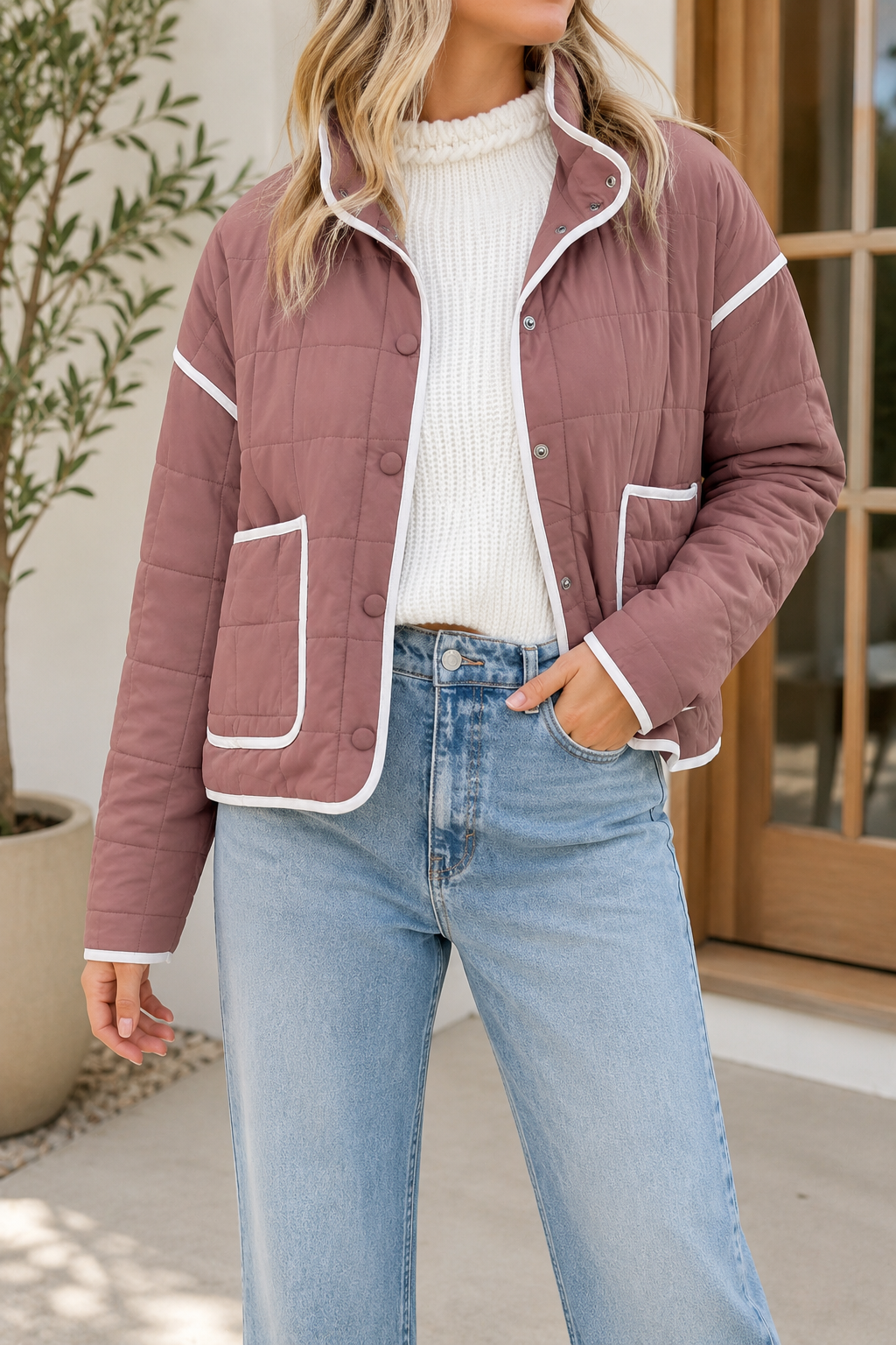 Rose Quilted Button Jacket