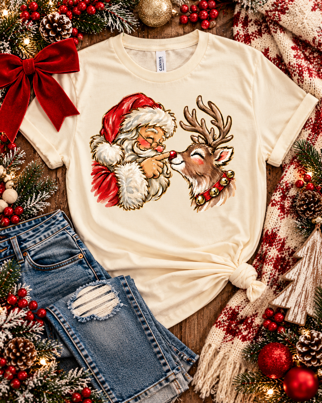 Tultex Santa Booping Reindeer Tee.