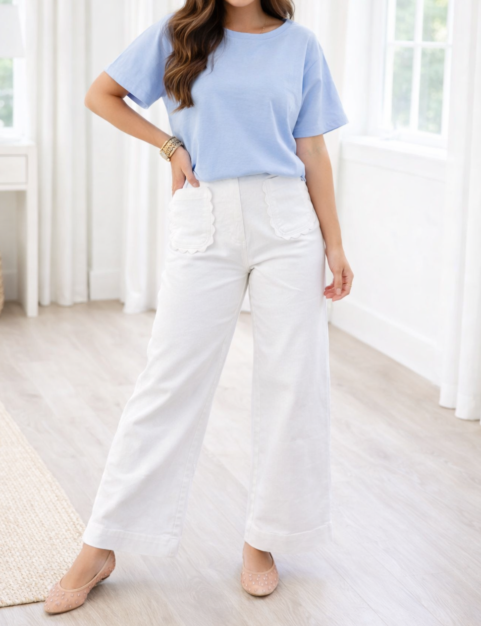 Scalloped-Patch Jeans