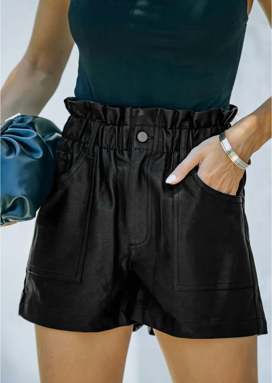 FAUX LEATHER PAPER BAG SHORTS-OOTD