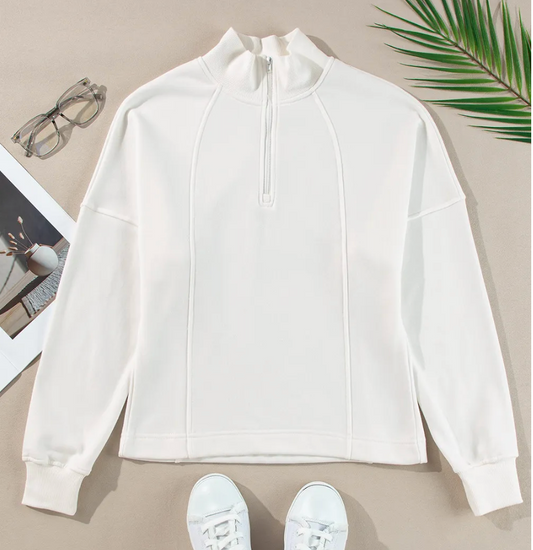 WHITE DROP SHOULDER SWEATSHIRT OOTD
