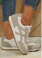 OATMEAL COLOR BLOCK LACE UP PU LACE LEATHER SNEAKERS RTS