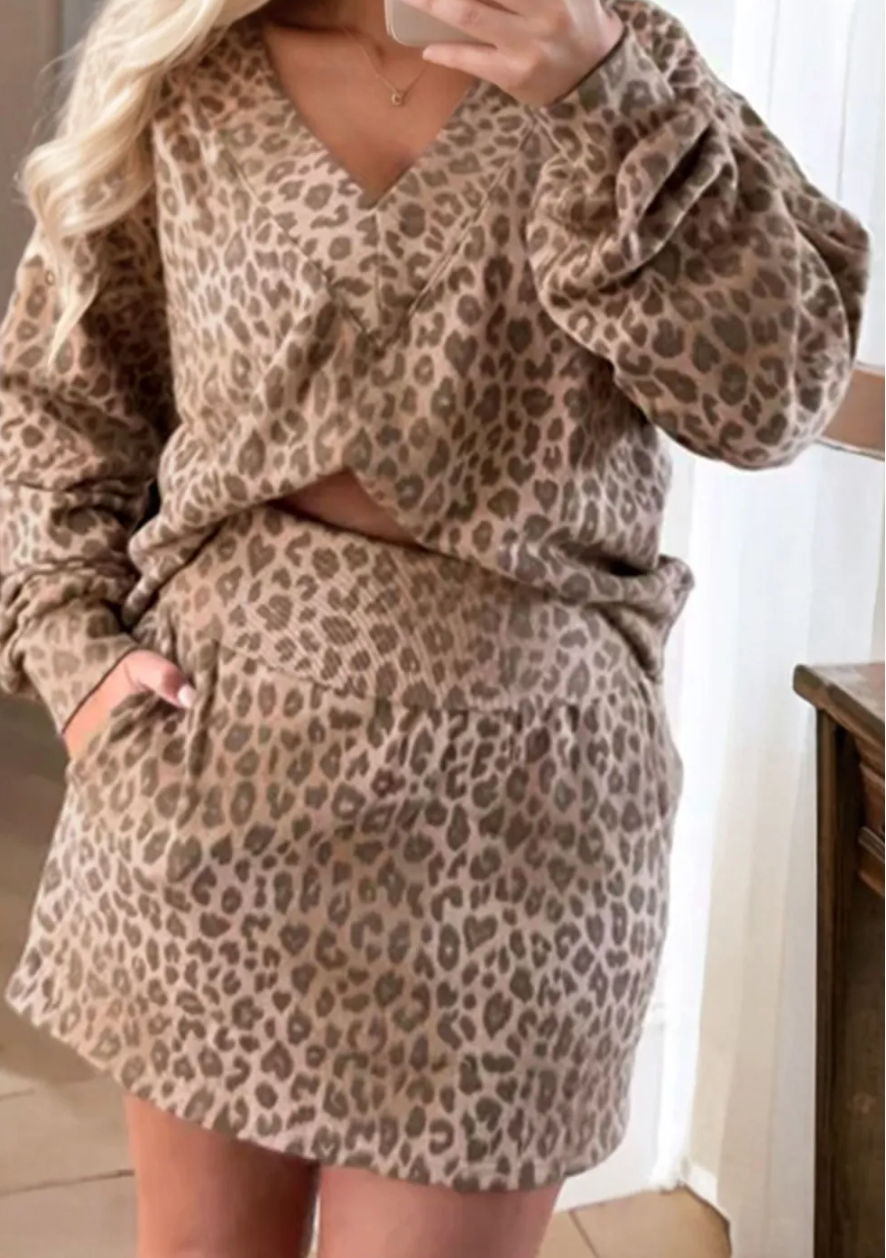 Leopard Print V Neck Pullover Skort Set NEW RTS