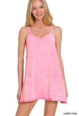 Acid Washed Mini Dress With Built-In Romper Liner Zenana RTS
