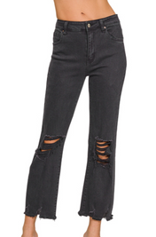 Acid Washed High Waist Distressed Straight Pants Zenana RTS