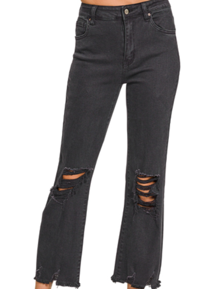 Acid Washed High Waist Distressed Straight Pants Zenana RTS