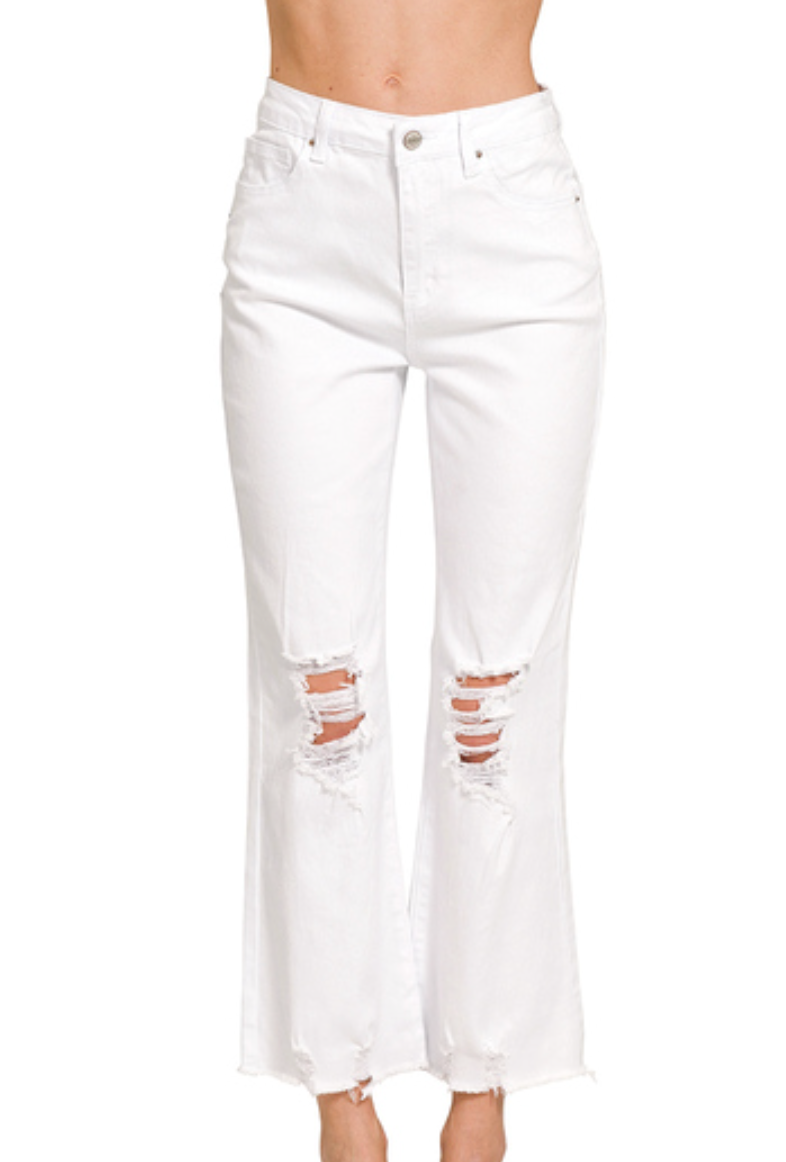 Acid Washed High Waist Distressed Straight Pants Zenana RTS