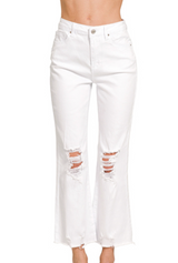 Acid Washed High Waist Distressed Straight Pants Zenana RTS
