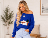Blue Drop Shoulder Duck Sweater