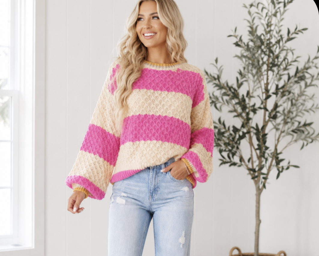Pink Stripe Colorblock Sweater Full Run RTS