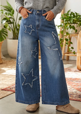 Star Decorated Wide Leg Jeans