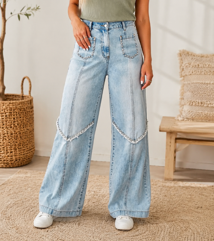 Studded Wide Leg Jeans