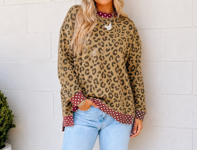 Leopard Polka Dot Long Sleeve Top *Multi Color*