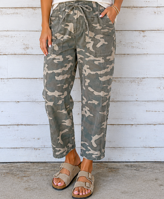 Camo Drawstring Barrel Jeans