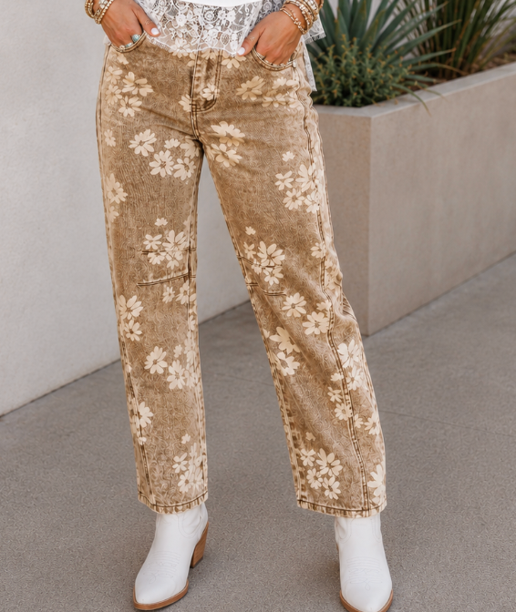 Khaki Floral Jeans
