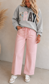 Light-Pink Tie Waist Barrel Jeans