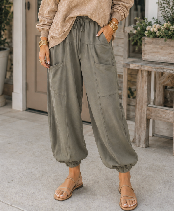 Elastic Waist Drawstring Wide Leg Pants