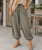 Elastic Waist Drawstring Wide Leg Pants