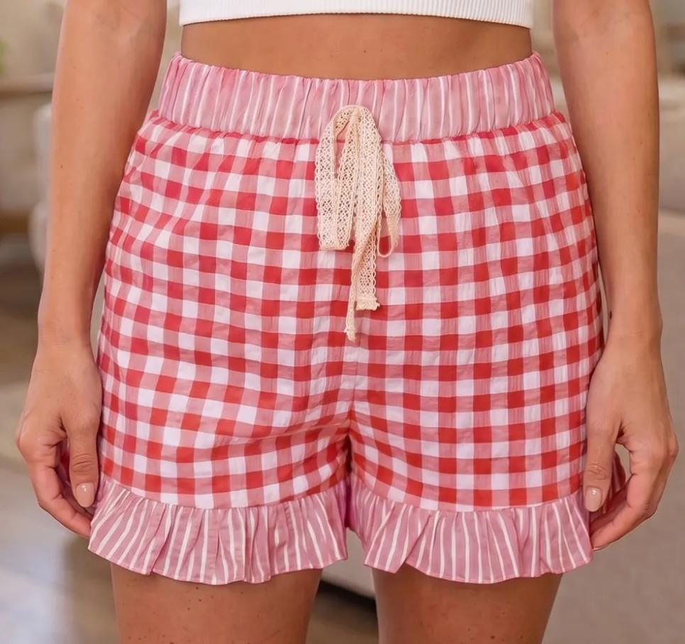 Red Gingham Ruffle Lace Shorties
