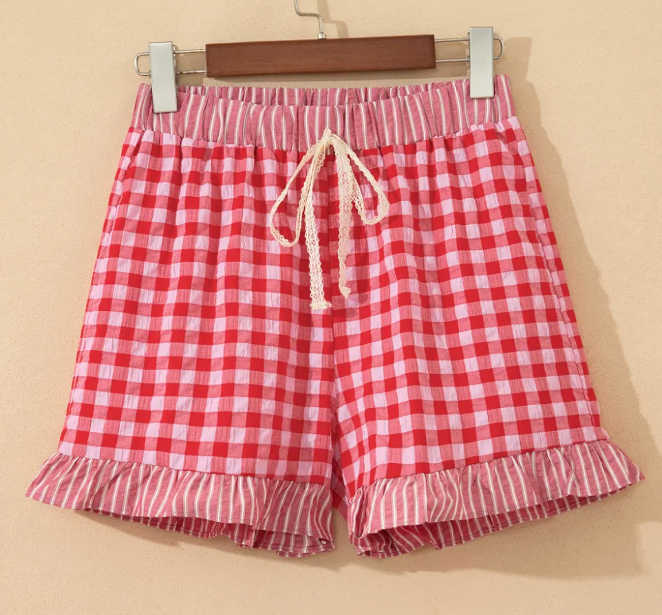 Red Gingham Ruffle Lace Shorties