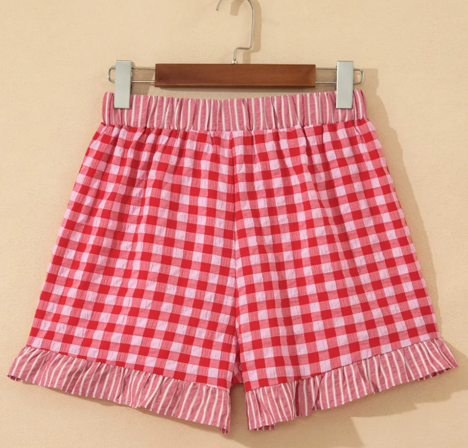 Red Gingham Ruffle Lace Shorties