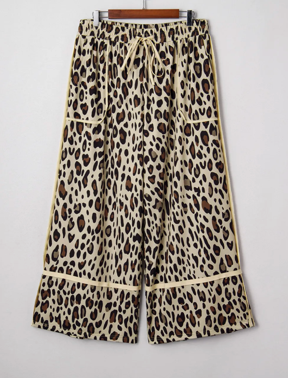 Khaki Exposed Seam Leopard Pants