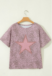Leopard Studded Star Patch Top