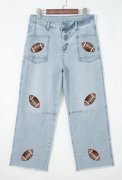 Football Sequin Patch Jeans RTS