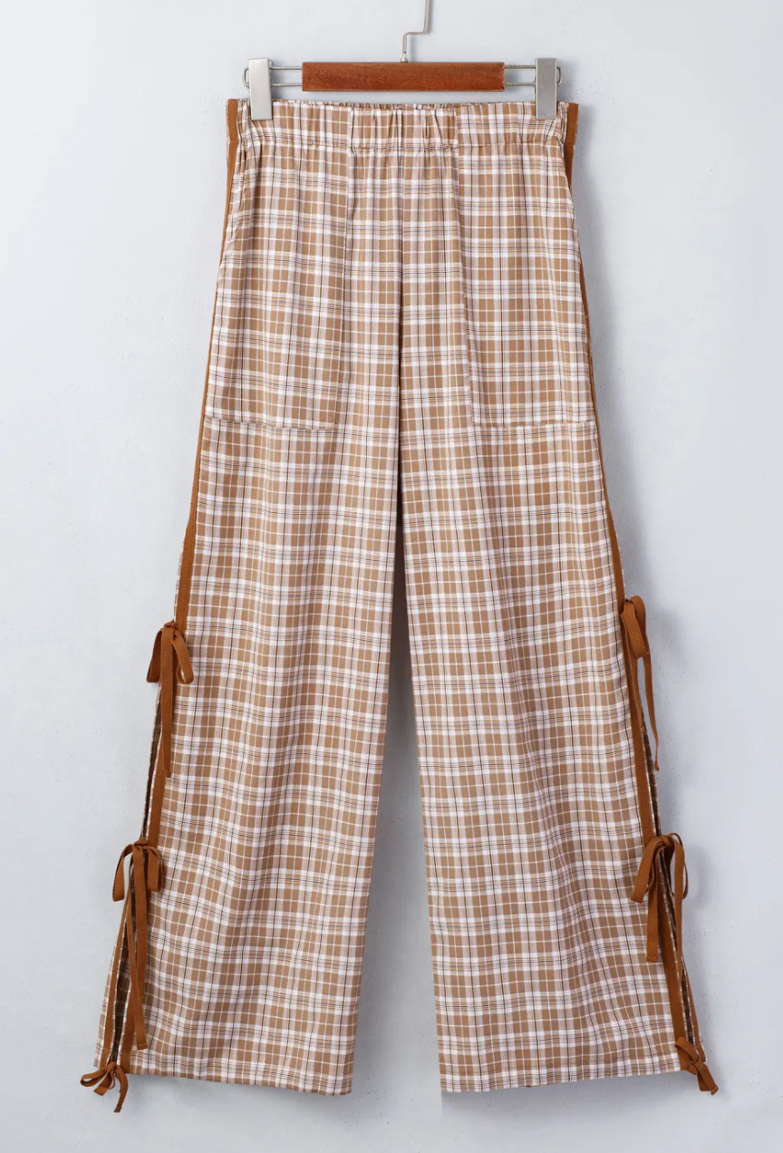 Chestnut Plaid Bow Detail Pants