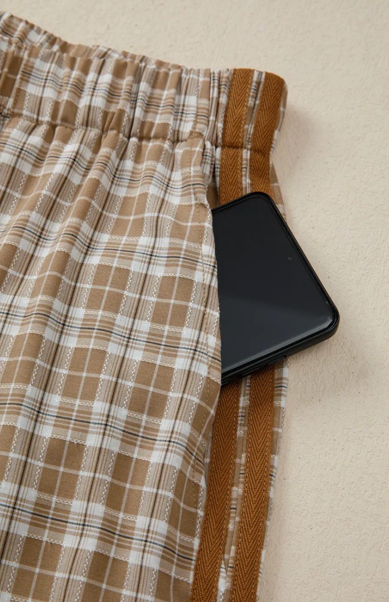 Chestnut Plaid Bow Detail Pants