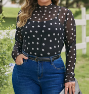 Plus Polka Dot Mesh Top