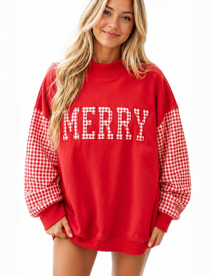 Gingham Plaid Oversized Pullover