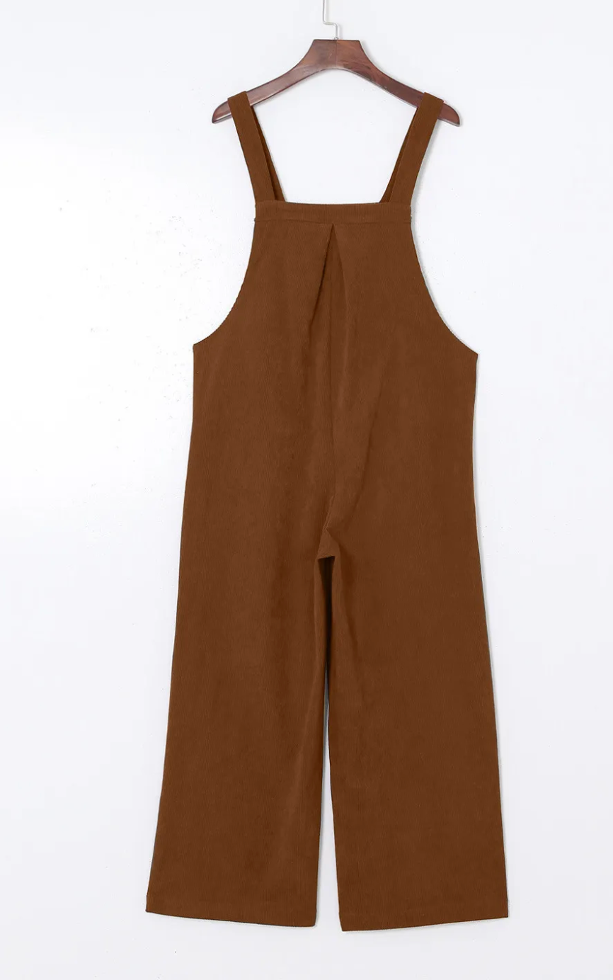 Brown Corduroy Wide Leg Overalls