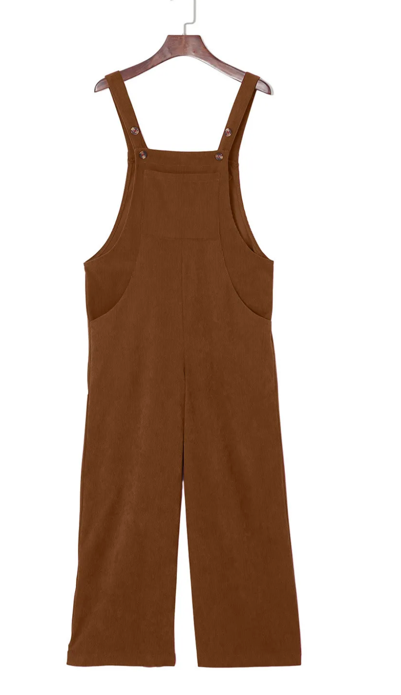 Brown Corduroy Wide Leg Overalls
