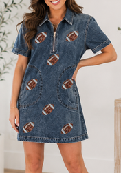 Sequin Football Denim Dress RTS