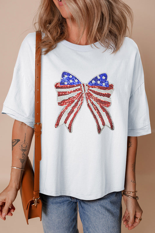 Sequin Patriotic Bow Oversized Top New RTS