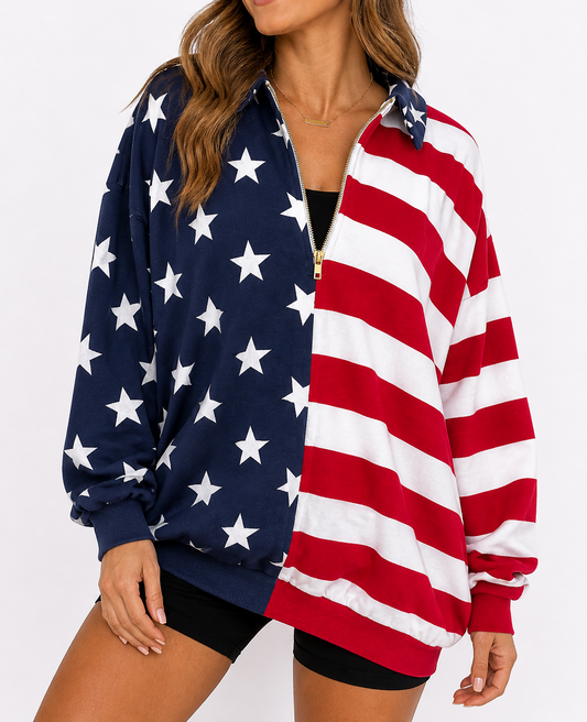 Stars Stripe Quarter Zip Sweatshirt