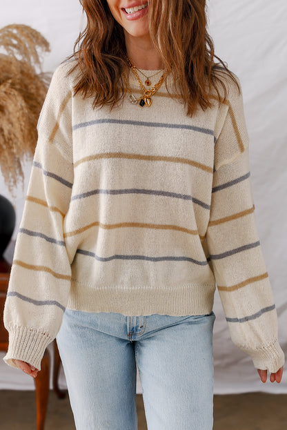 Striped Ribbed Edge Sweater