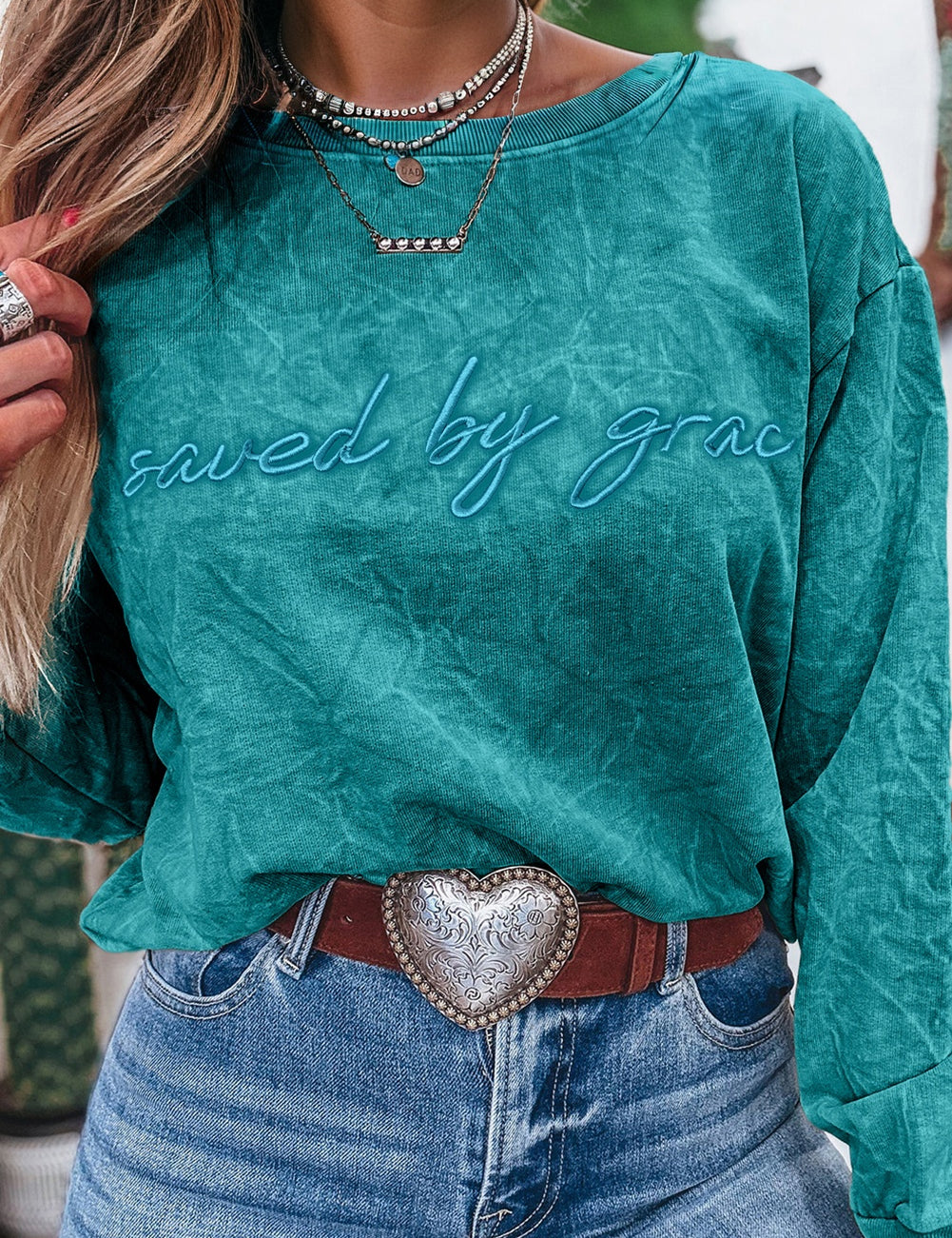 Saved by Grace Embroidery Sweatshirt