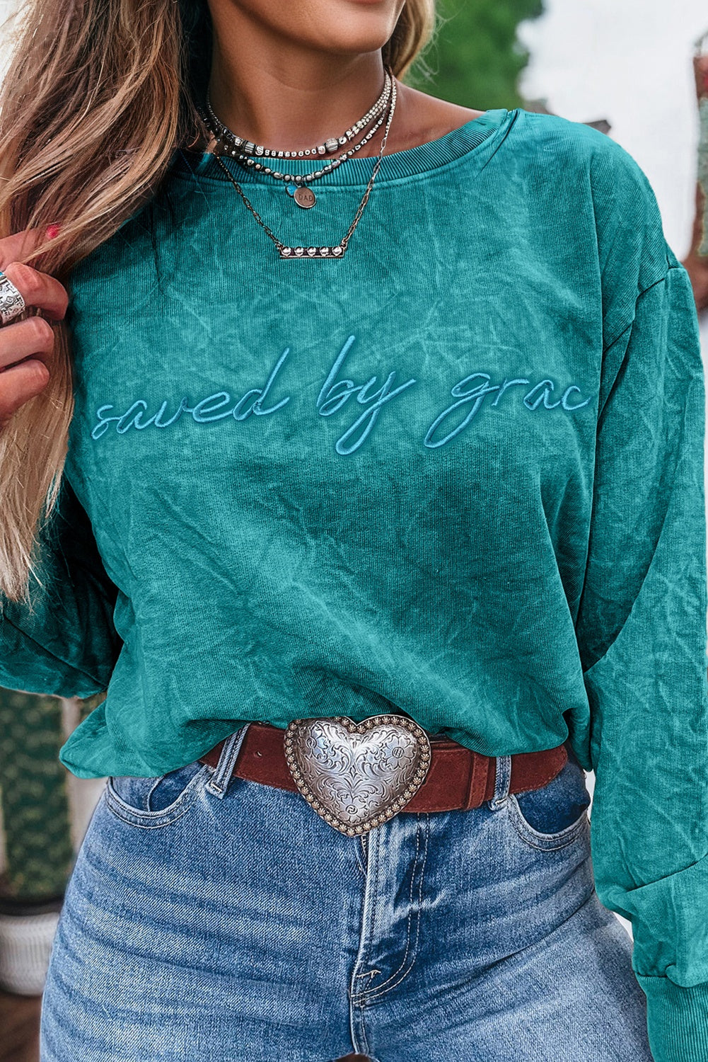 Saved by Grace Embroidery Sweatshirt