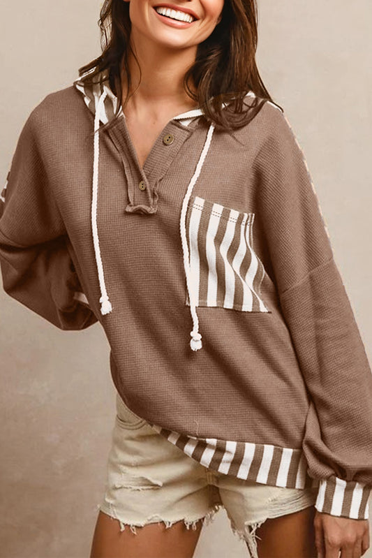 Waffle Stripe Patchwork Hoodie FB