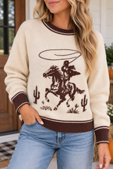 Western Graphic Ribbed Sweater