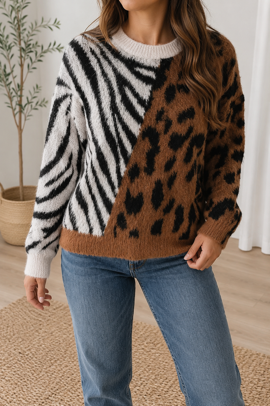 Western Leopard Zebra Sweater