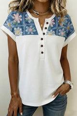 White Floral Patchwork Blouse