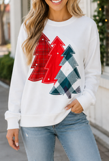 White Pearl Plaid Tree Sweatshirt