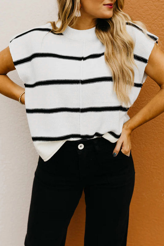White Striped Batwing Sweater