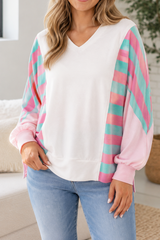 White Striped Colorblock Plus Blouse