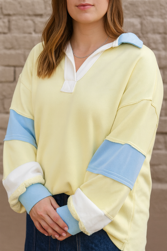 Yellow Colorblock Plus Size Pullover FB